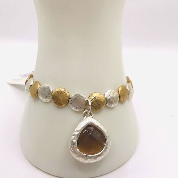 Arden Crystal Tear Drop Charm Stretch Bracelet - Picture 6 of 7
